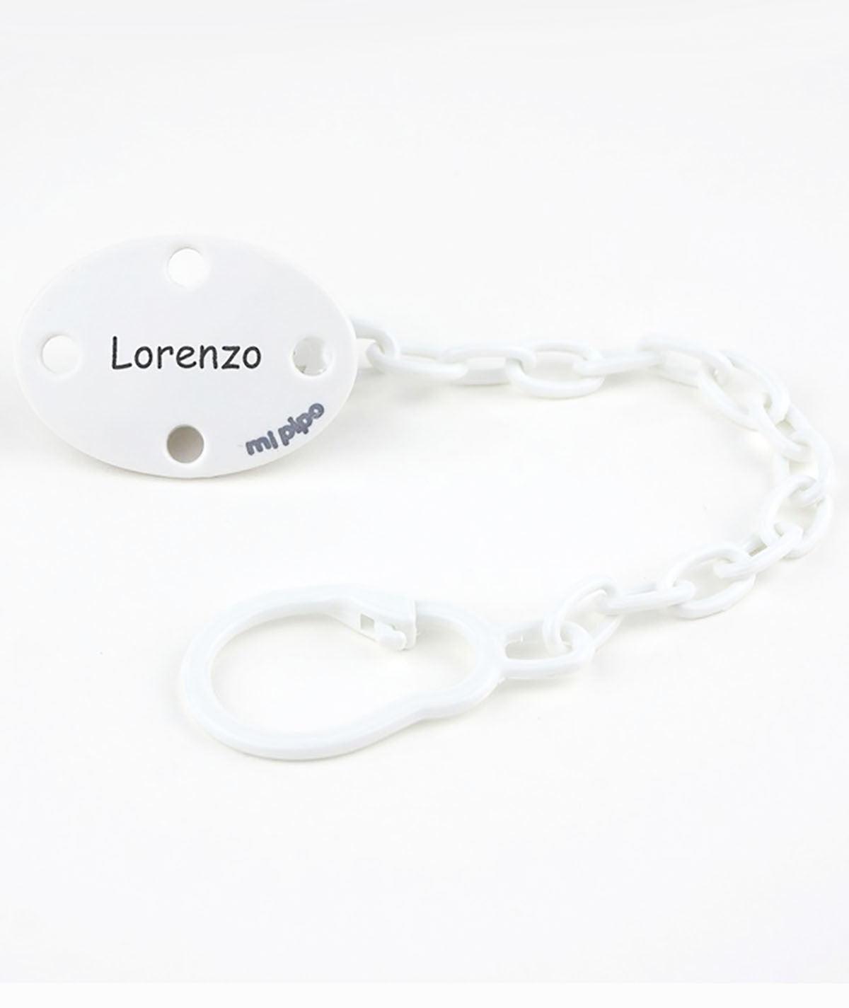 Broche Chupetero Personalizado Pinza Cadenita Blanco Mi Pipo - Nanetes #